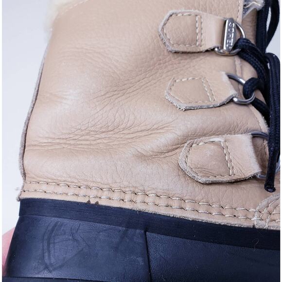 SOREL Kid's Size 2 Insulated Waterproof Winter Snow Boots Leather Rubber Beige - Picture 13 of 16